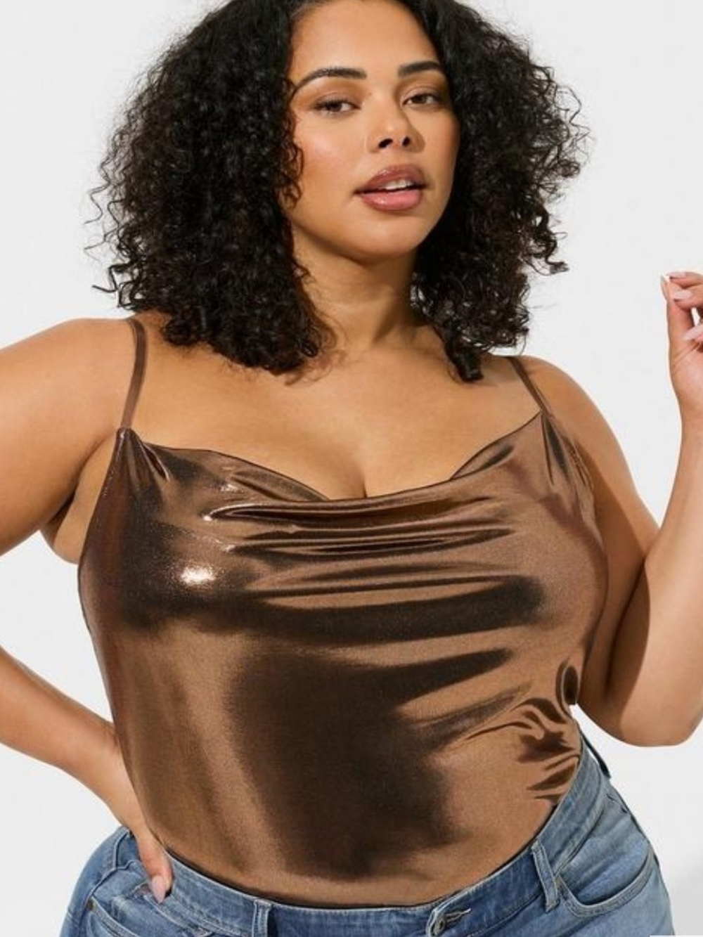 Torrid Metallic Brown Cowl Neck Satin Cami - Bronze